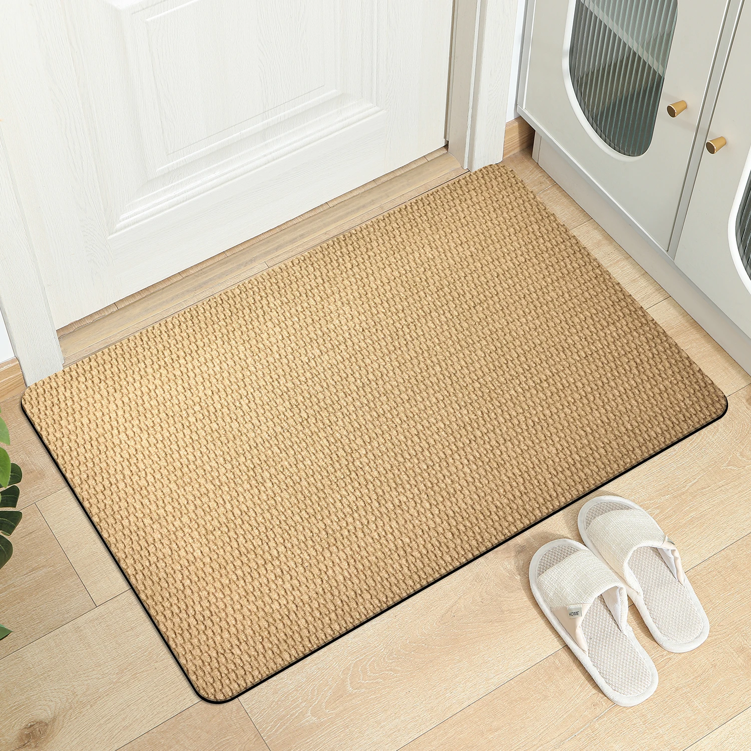 Solid color silk ring door mat with non-slip base for house entrances, ideal for outdoor doors or corridors. Household dust remo