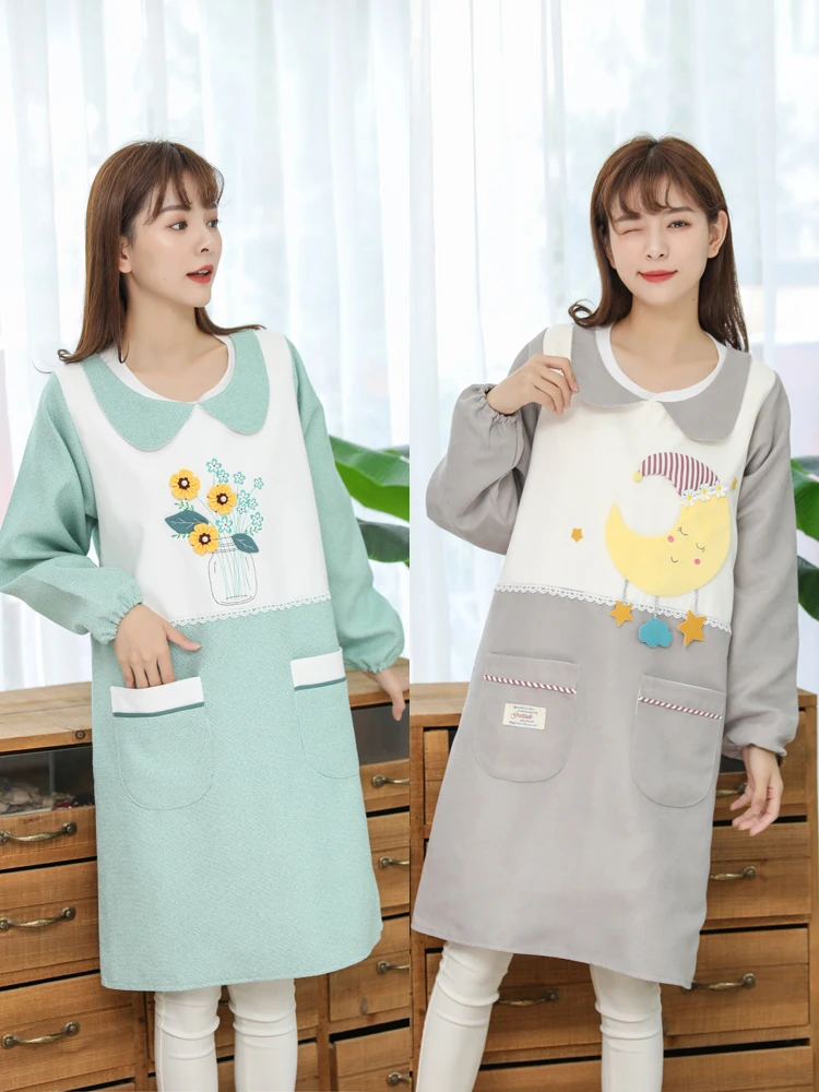 

Cotton Overclothes Winter Adult Waterproof Apron Female Household Kitchen Work ClothesSleeved apronHousehold cleaning