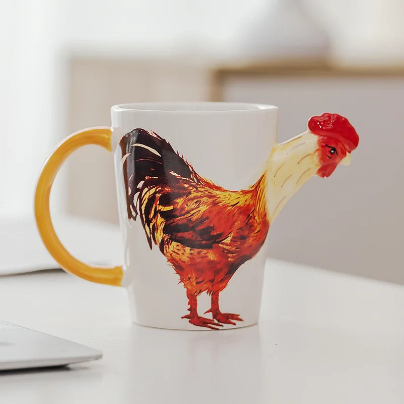 Animal Shaped 3D Breakfast Cup Ceramic Coffee Mug Rooster Elephant Tiger Zebra Parrot Porcelain Water Cup For Kids