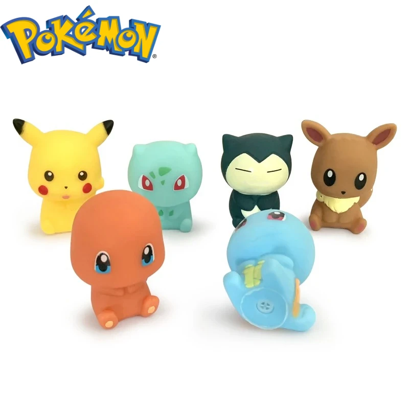 

6pcs Pokemon Anime Figures Vinyl Doll Cute Pikachu Eevee Water Toys Bath Toy Ornaments Squeak Squeeze Toys Birthday Gift