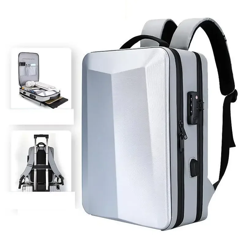 Men's Fashion Large Capacity Backpack Travel Lightweight Breathable PC Hard Shell Backpack Business Waterproof Computer Bag