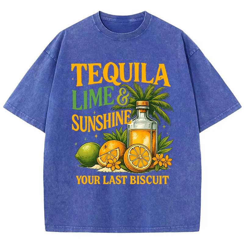 

Tequila Lime Sunshie Your Last Biscuit Cotton Washed T-Shirt Women Oversize Tops Street Distressed O-Neck T Shirt Summer Clothes