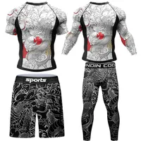 New Compression MMA Rashguard T-shirt Men's Running Suit Muay Thai Shorts Rash Guard Sports Gym Bjj Gi Boxing Jerseys 4pcs/Sets