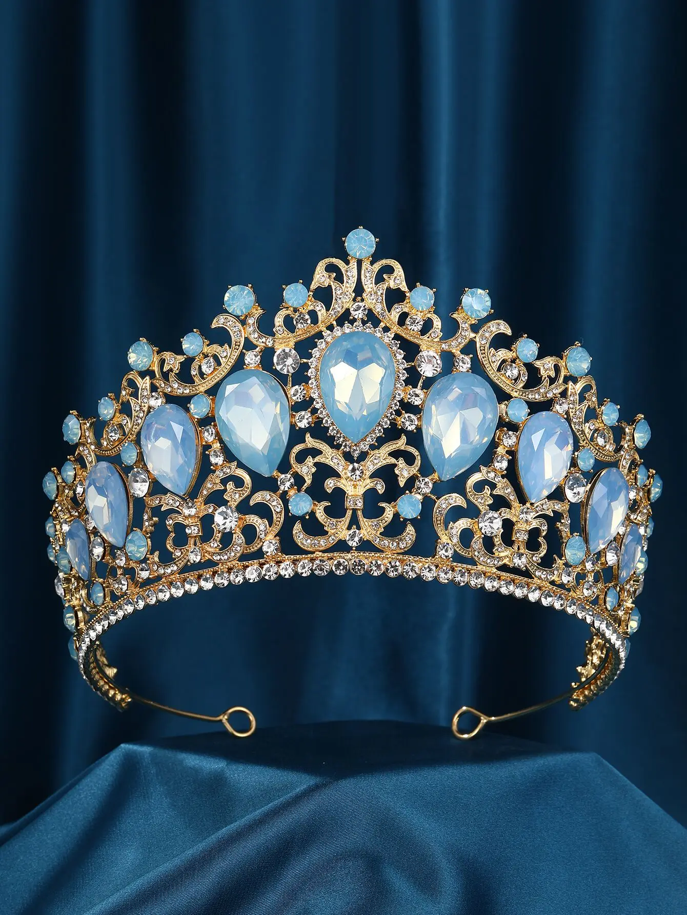 Baroque 5 Colors Green Pink Opal Crystal Big Tiara Crown For Women Girls Wedding Party Bridal Elegant Hair Dress Jewelry