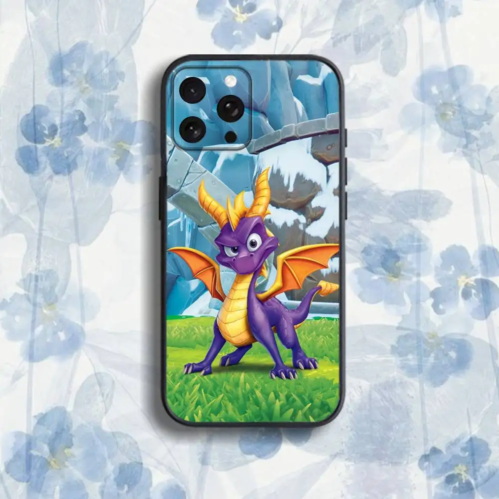 Leuke D-Dragon Spyro telefoonhoesje voor iPhone 17,16,15,14,13,12,Pro,Max,Plus,E,SE4,Air,Mini zwarte softbox
