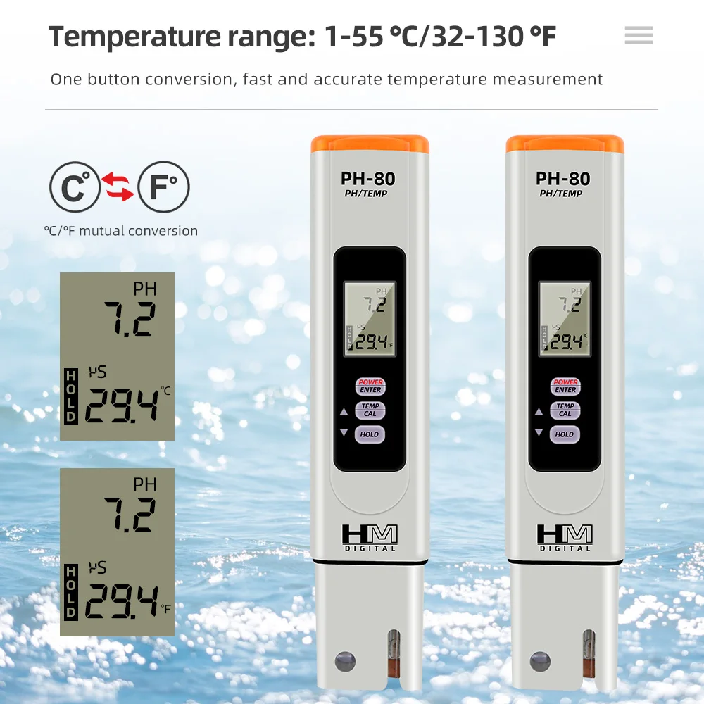 Misuratore di PH portatile Tester di qualità dell\'acqua rilevatore di temperatura PH multifunzione HM LCD penna di prova digitale del PH per