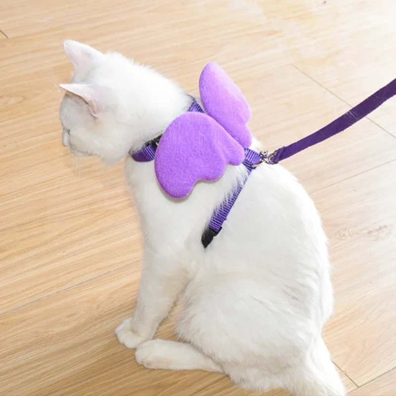 Cute Angel\'s Wings dog Cat Harness with Leash Adjustable Collar Nylon Rope for Cat Puppy Dog Pig Small Pet Animal Accessories