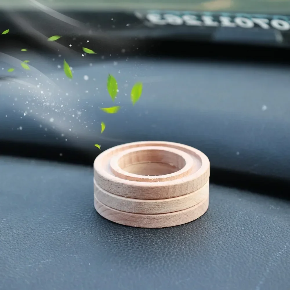 Circular Aromatherapy Wood Car Air Freshener Essential Oil Diffuser Absorb Perfume Beech Wood Tablets Car Interior Odor Removal