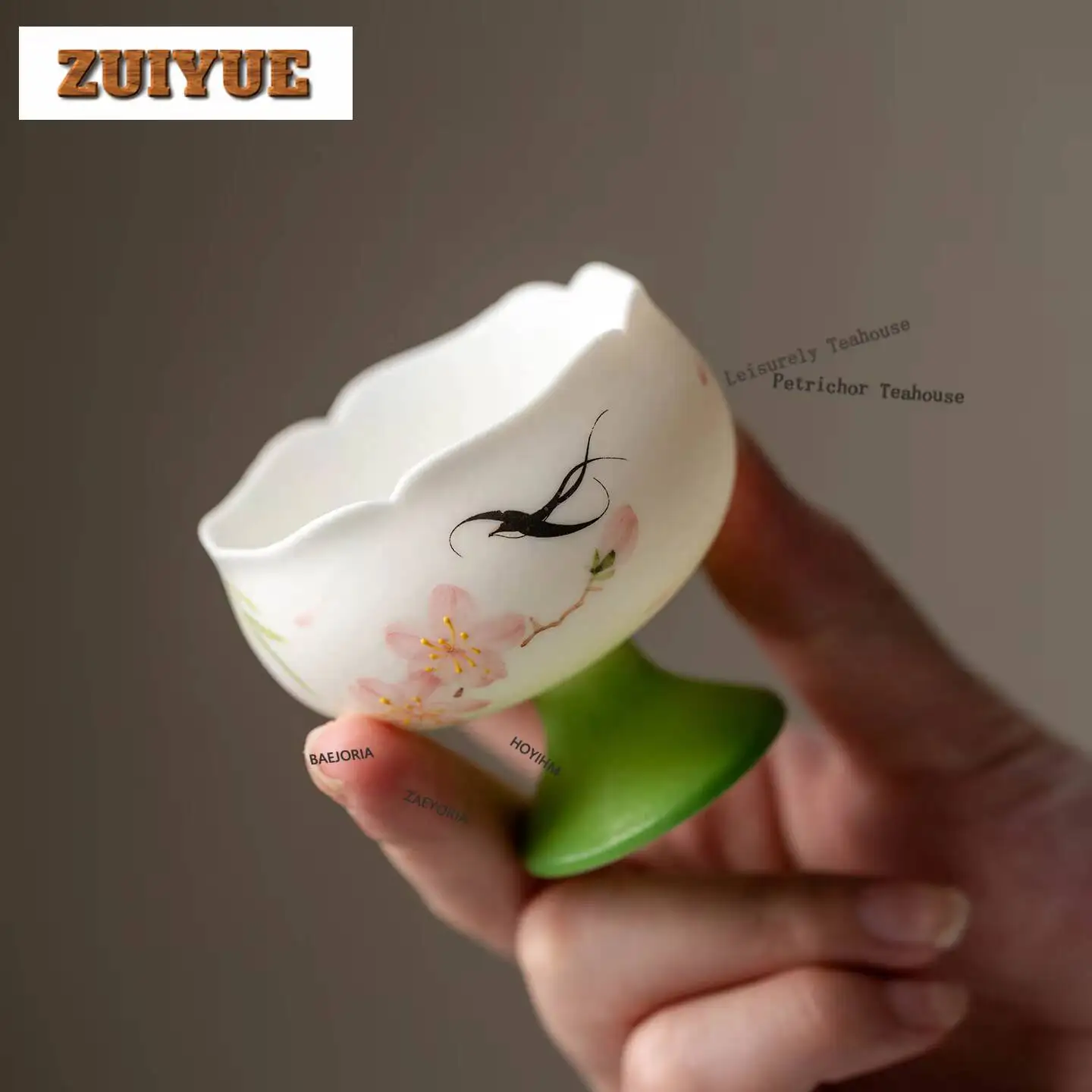 45ml Hand-painted Peach Willows Flying Swallows Teacup Zen Tea Bowl Tea Pair Tea-tasting Fragrance Cup Jianzhan Master Cups Gift