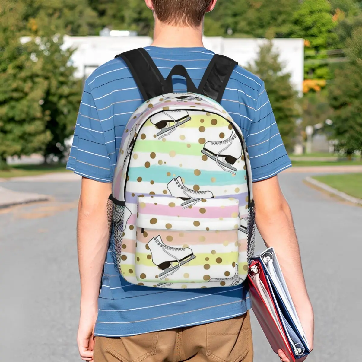 Colorful Ice Skates Pattern Backpack Student BookBag Children School Bag Computer Shoulder Bags for Boys Girls
