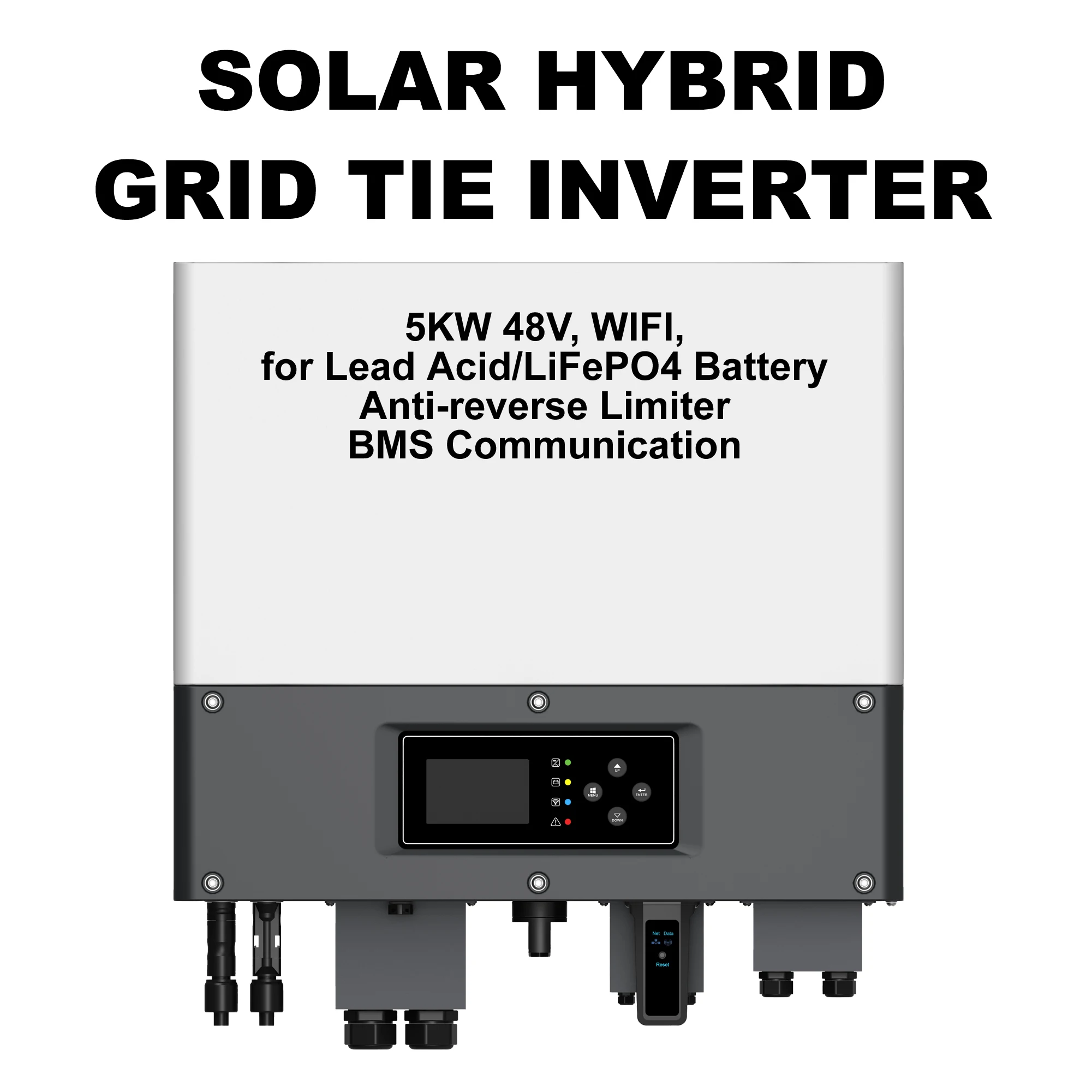 

5KW Phase On Grid Hybrid Solar Power Inverter For 48V Lead Acid Battery Backup MPPT WIFI Limiter Waterproof IP65 LCD Screen BMS