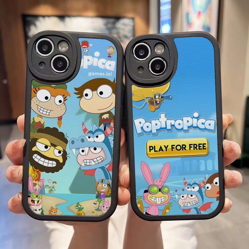 Cute Game Poptropica Phone Case For Iphone 16 Pro Max 14 Pro 15 Plus 11 13 12 Mini X Xr Xs 7 8 SeLambskin Cover