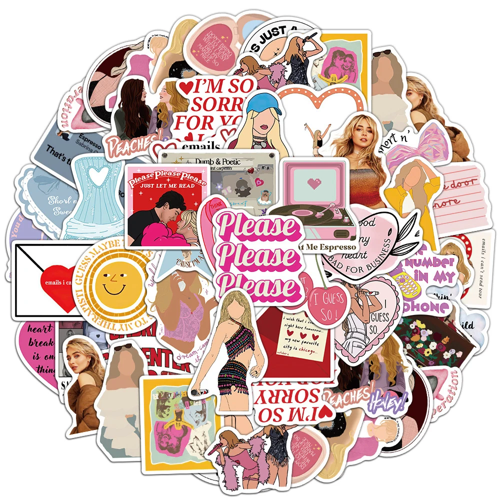 10/30/50pcs Singer Sabrina Carpenter Cartoon Stickers Cool Aesthetic Graffiti Decals Scrapbook Luggage Phone Sticker Fans Gift