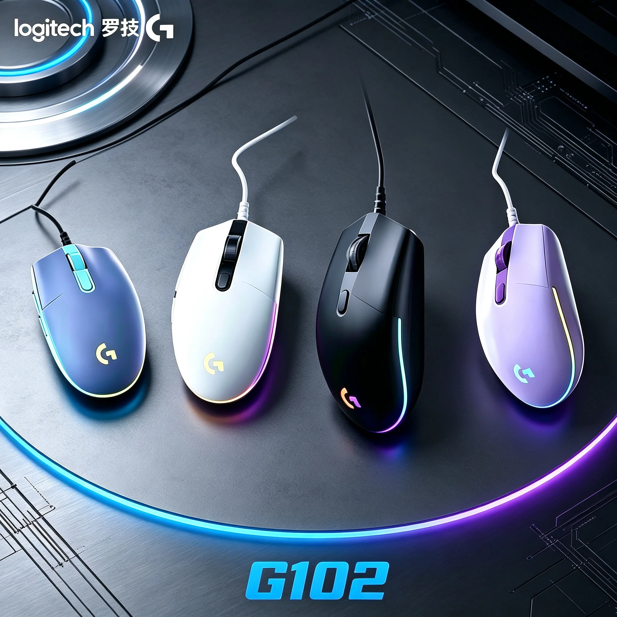 Logitech G102 Ergonomic Wired Gaming Mouse RGB Lighting Effect High DPI Adjustable Mice for PC Gamer Office Daily Operation