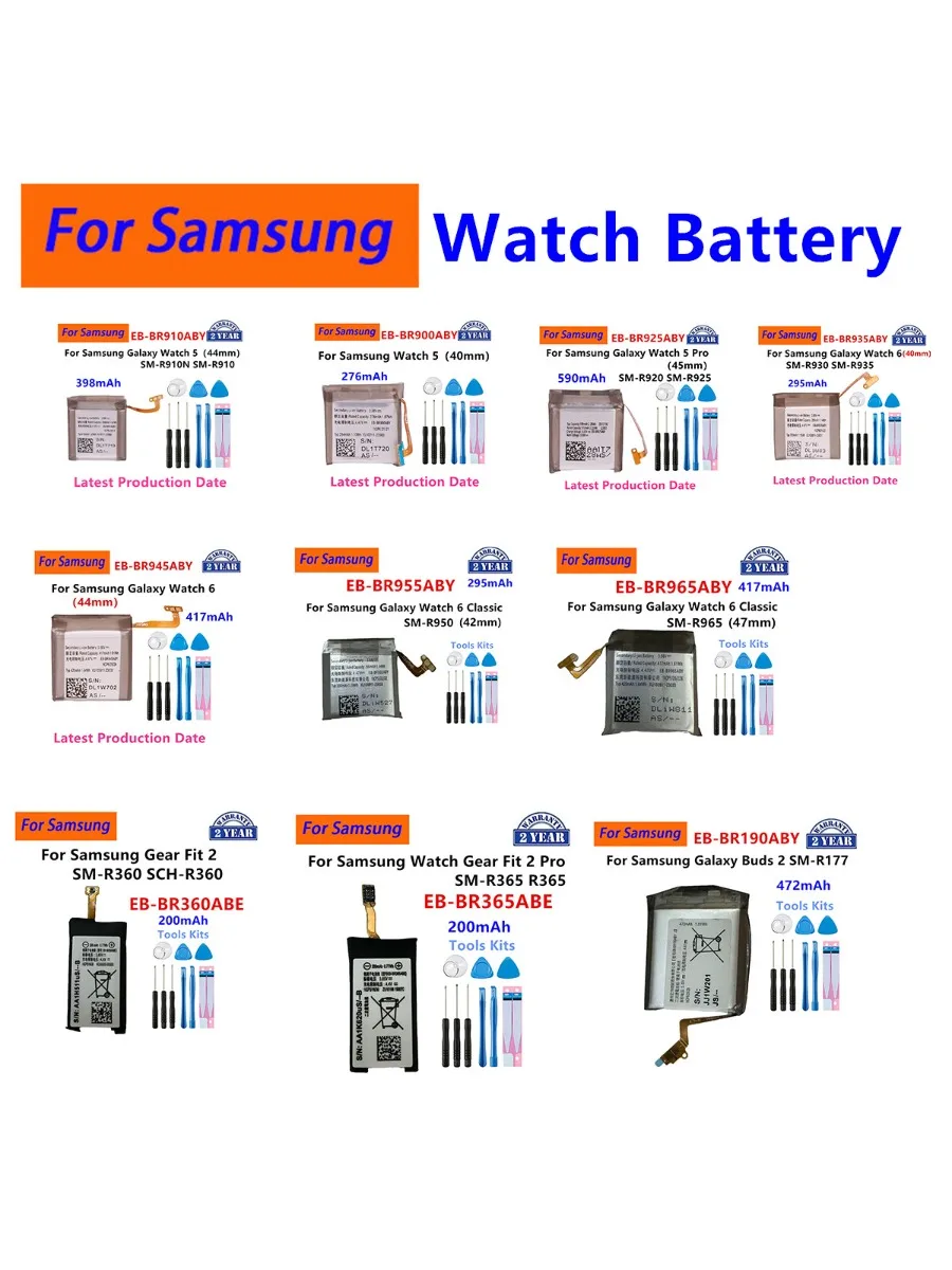 EB-BR900ABY EB-BR910ABY Do Samsung Galaxy Watch 5 Pro 45mm 40mm Watch 6 Classic 47mm Gear Fit 2 Pro Galaxy Buds 2 + Narzędzia — zdjęcie produktu 7