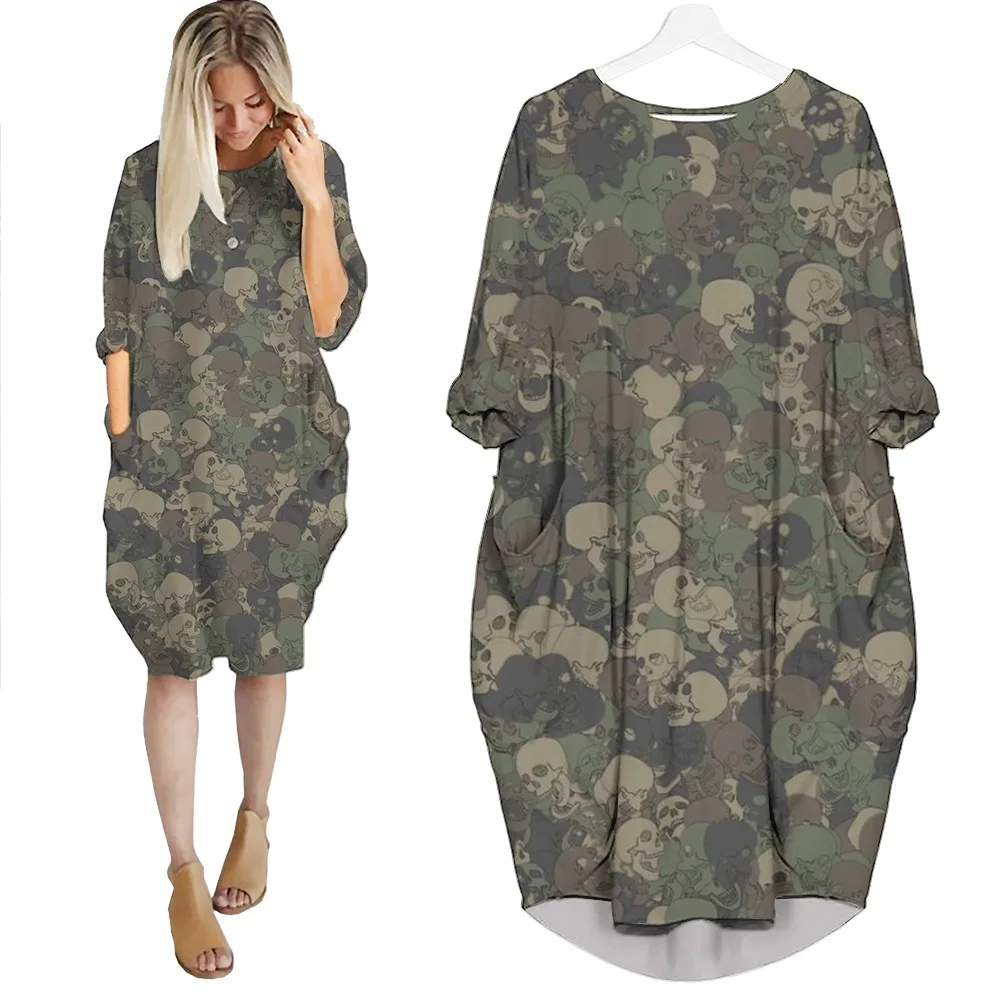 

Jumeast Women 3D Batwing Pocket Dress Oversized Female Streetwear Skull Camouflage Pullover Dresses Summer Skirt Nightdress