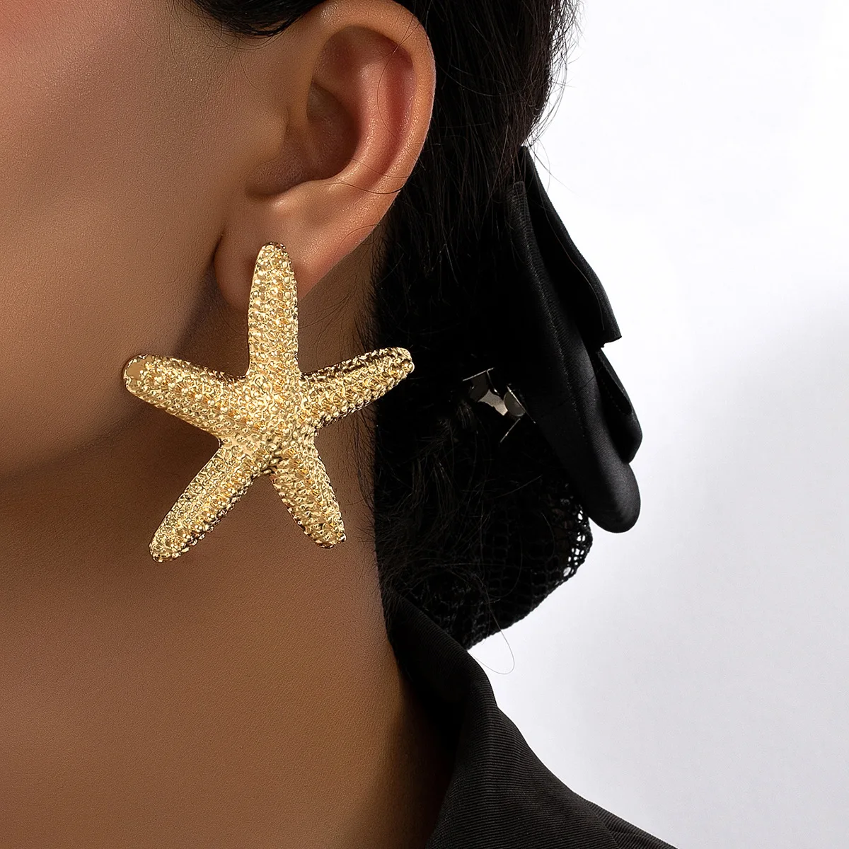 Wholesale Modern Jewelry Gold Color Large Metal Statement Earrings Adjustable Starfish Pendant Charm Choker Necklace for Women