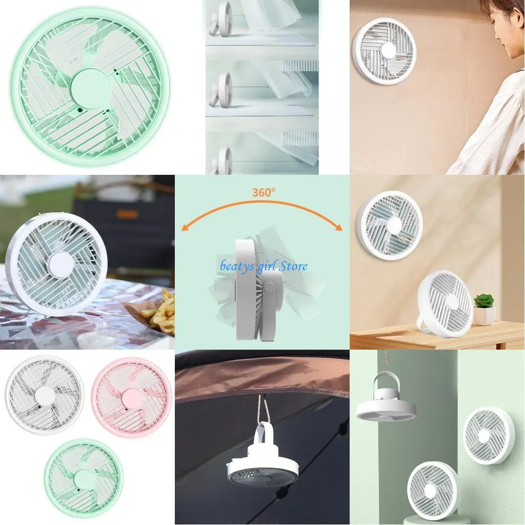 

C7AB Rechargeable Desk Fan Camping Fan Table Fan 3Gear Fan Quiet Operation Battery Desk Fan Built-in 1500/2400mAh Battery