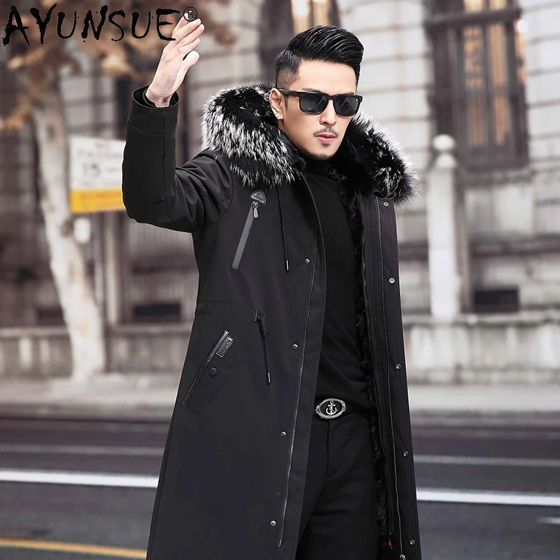 

AYUNSUE 100% Real Mink Fur Liner Parka Men Winter 2024 Hooded Warm Raccoon Collar Jacket Male Black Overcoat Jaquetas Gxy271