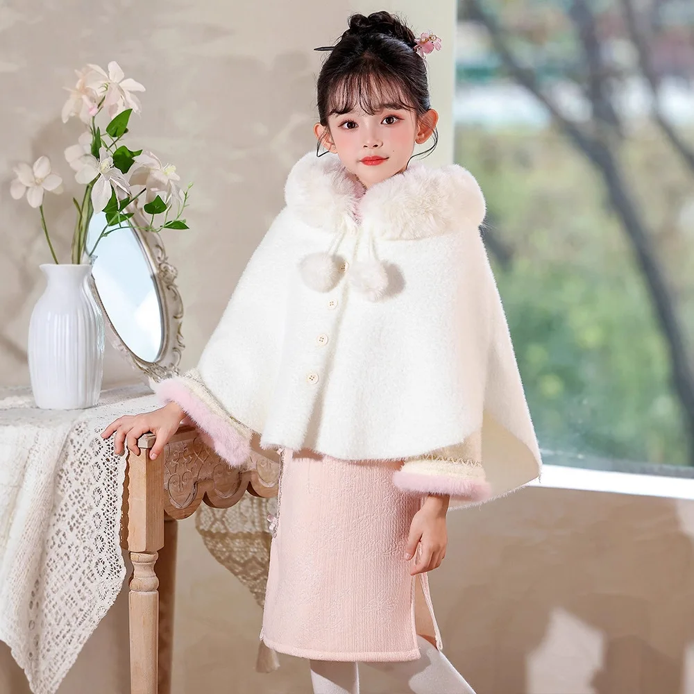 

Детское платье с шалью 2025: Новинка осени-зимы, тёплое, толстое, в стиле чонсам, для девочек, китайское платье принцессы, костюм Тан, Ханьфу