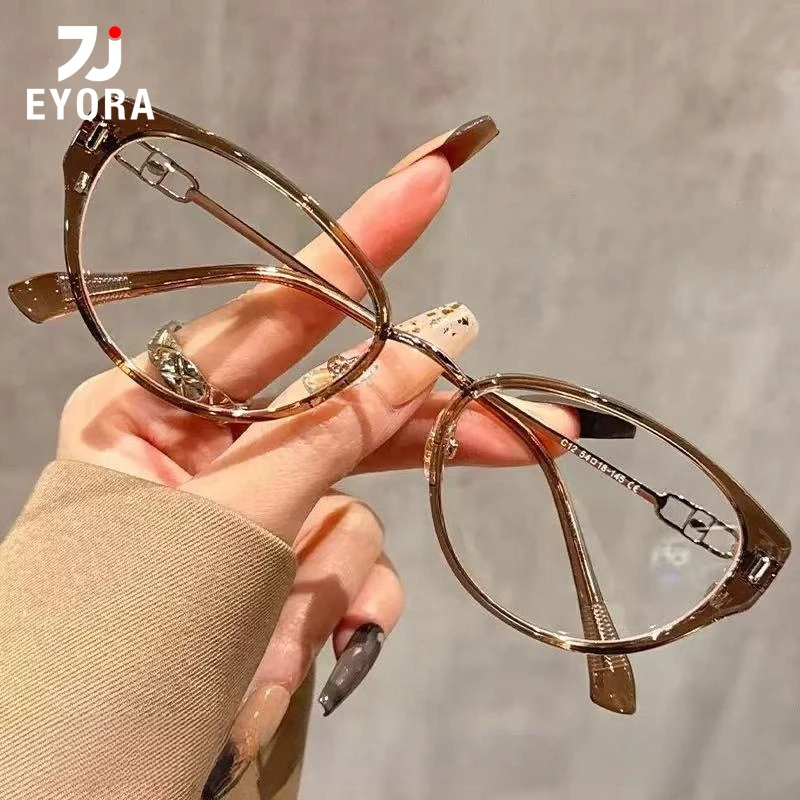 

EYORA Skinny Face Cat Eye Small Frame Reading Glasses Anti Blue Ray Myopia and Hyperopia Photochromic Prescription Eyewear Lens