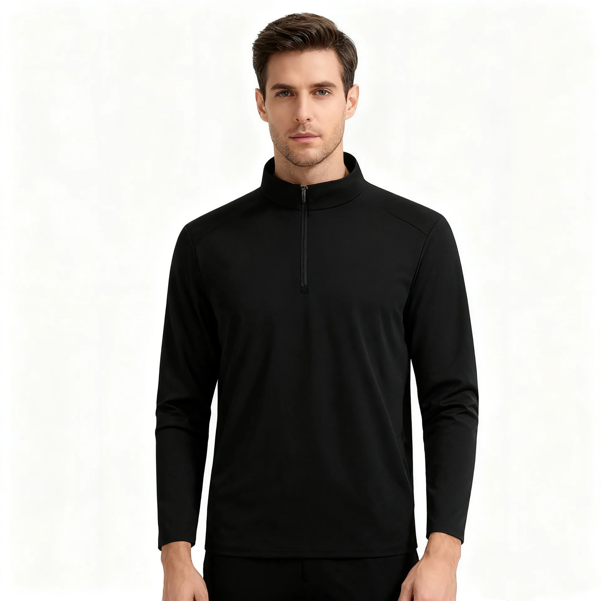 2026 Stand Up Collar Half Pull High Elastic Long Sleeved Shirt From Di Moute, Men's Inner Layer Top, Half Pull Polo