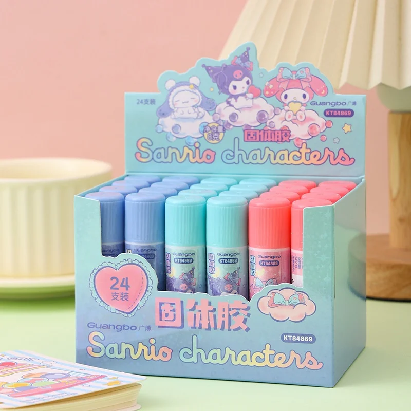 

24 pcs/lot Sanrio Kuromi Melody Cinnamoroll Solid Glue Guns Sticks DIY Tools Student Handmade Office School Supplies