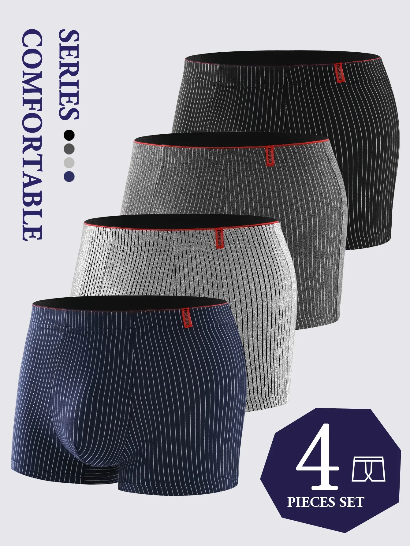 

4Pcs Plus Size 6XL Men's Underwear 95% Cotton Boxer Soft Breathable Skin Friendly Individually Packed Fashionable