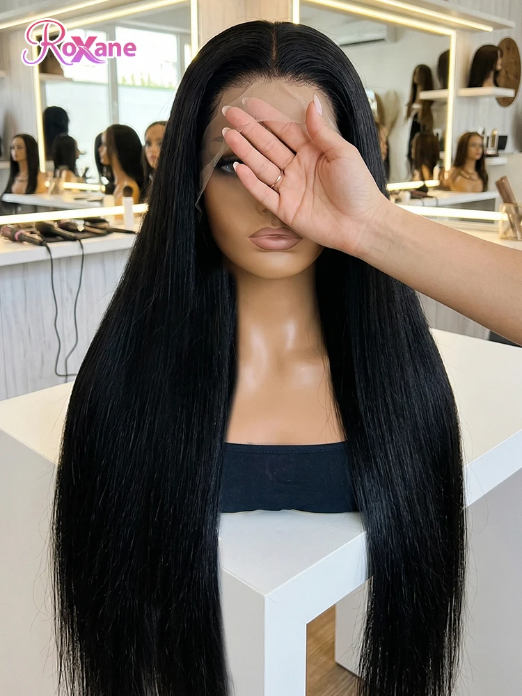 

Парик Roxane 30-40 дюймов, прямой, HD прозрачный, 13x6, без клея, с предварительно выщипанной линией роста волос, кружевной фронтальный парик 13x4 HD, из натуральных человеческих волос