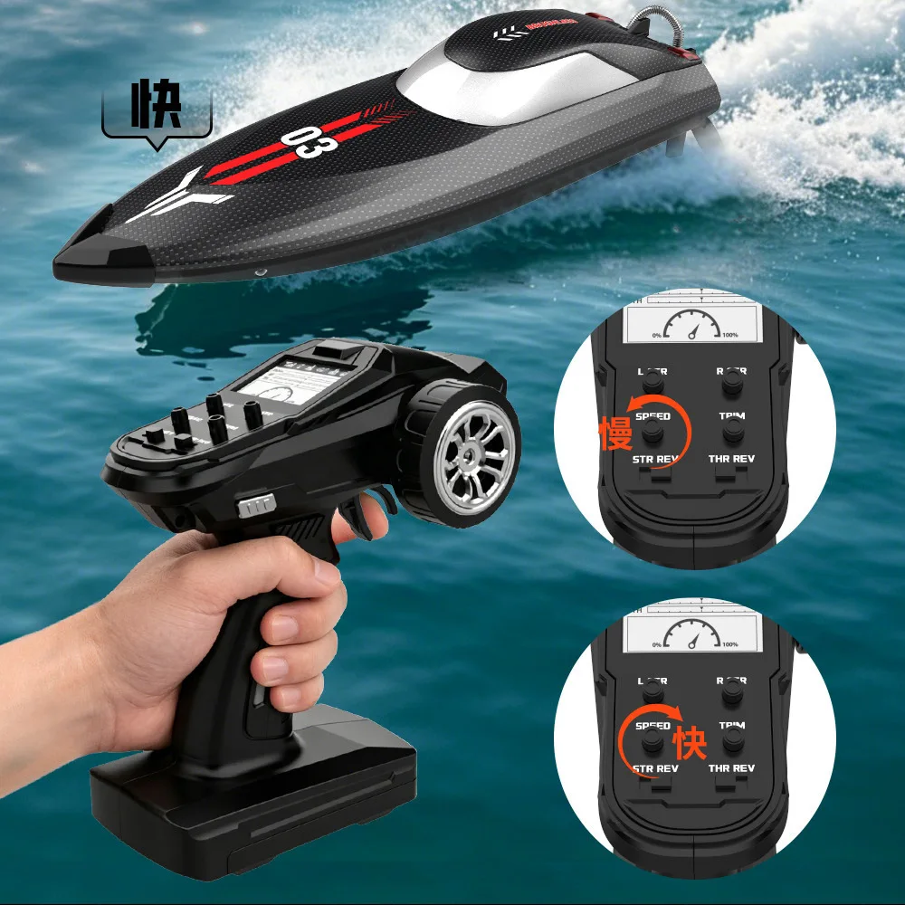 High Power Brushless RC Speedboat, Fast Racing Remote Control Boat with Auto Self-Right Reset Function for Kids & Adults