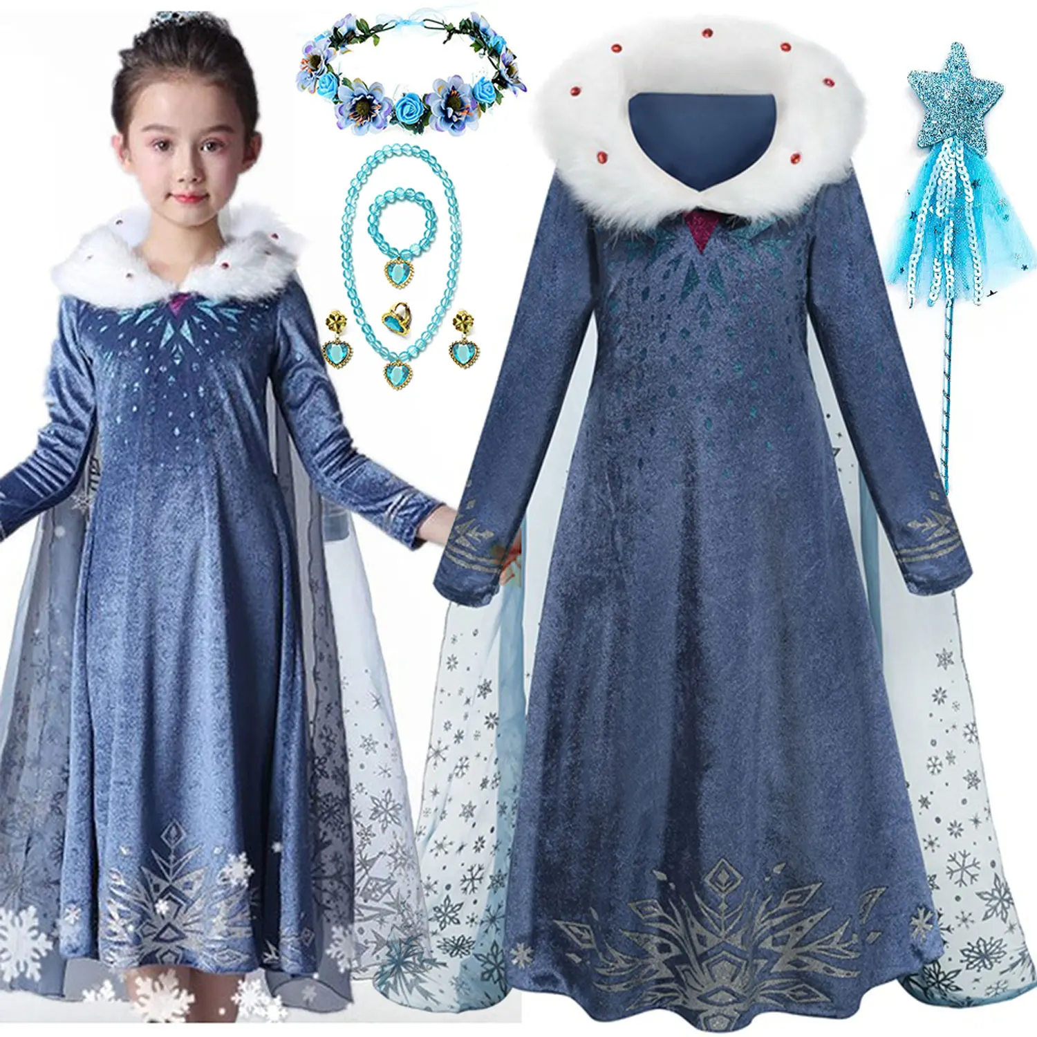 

2023 New Elsa Princess Dress Girl Cosplay Costume Birthday Carnival Party Long Sleeve Winter Clothes Frozen Kids Outfit
