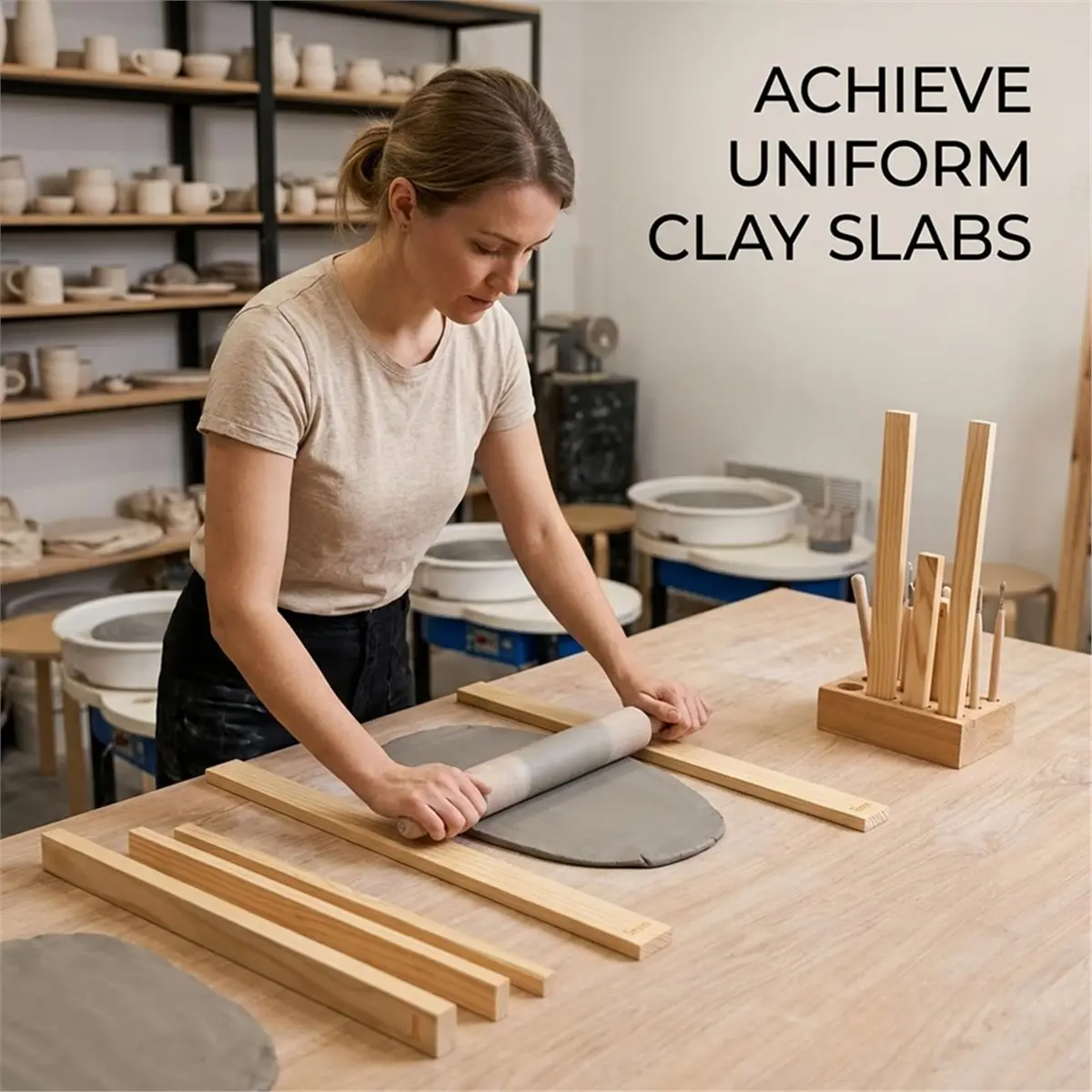 

10pcs Clay Tools Clay Rolling Pin Guides Pine Wood 10Pcs Set Clay equipments Wood