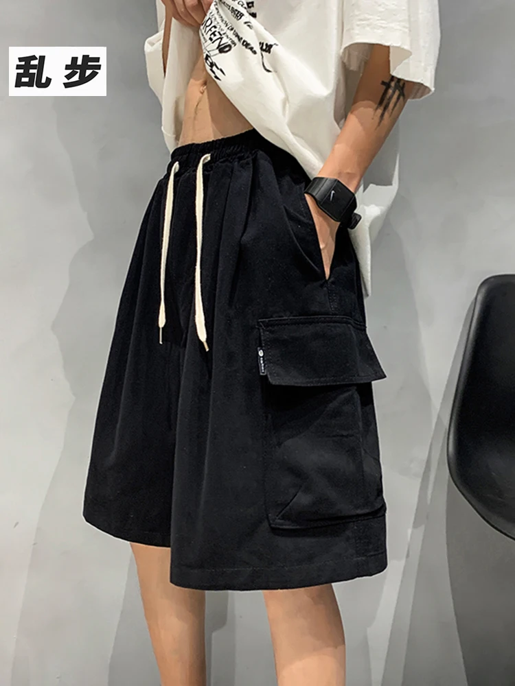 

y Workwear orts Men's Summer plus Size Wide Leg American Casual Five-Quarter Pants Versatile Street Sle Cotton Blend