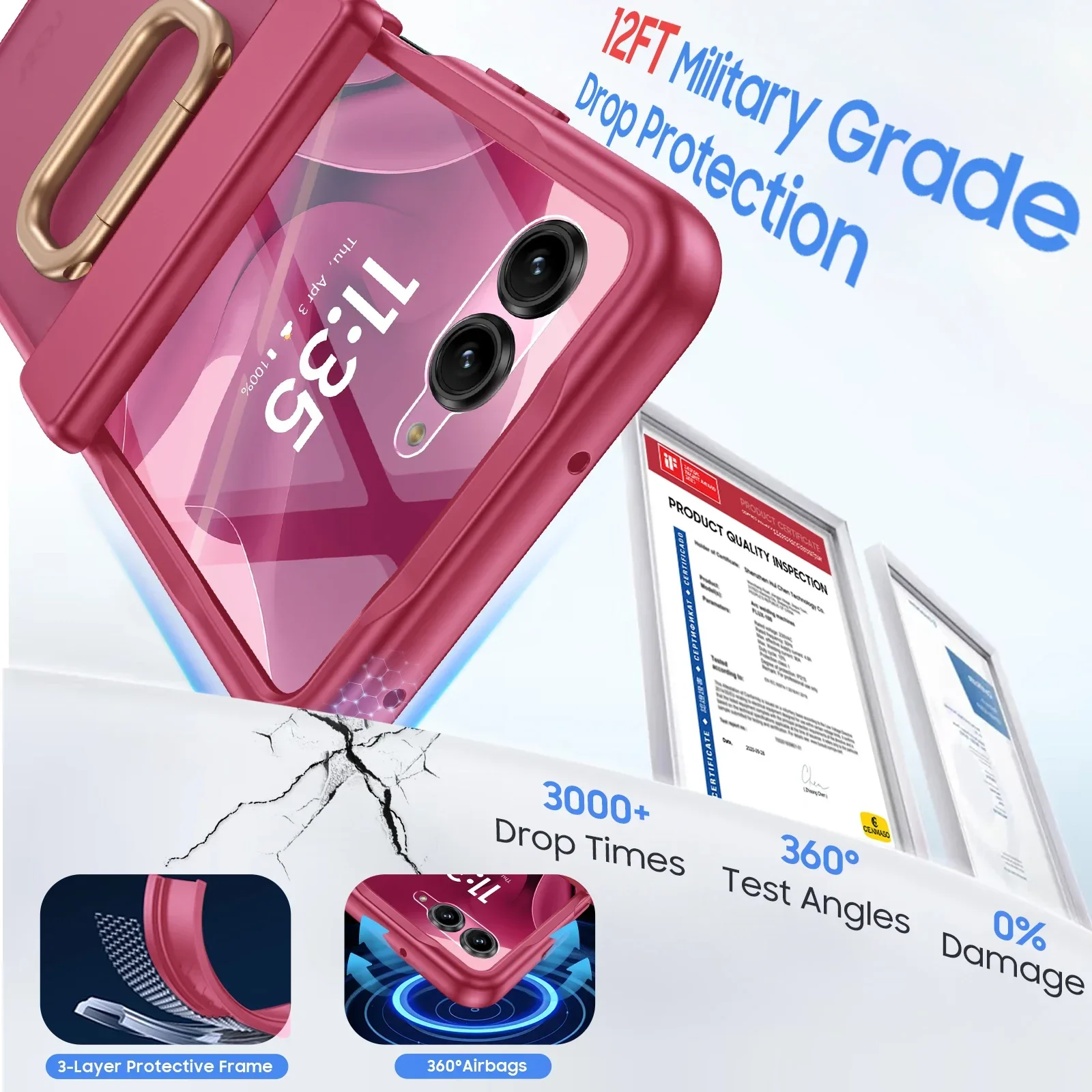 هدايا الهالوين، مع حامل حلقي، واقي شاشة، حماية المفصلات، مقاوم للصدمات لهاتف Motorola Razr Ultra 2025 - أحمر وردي