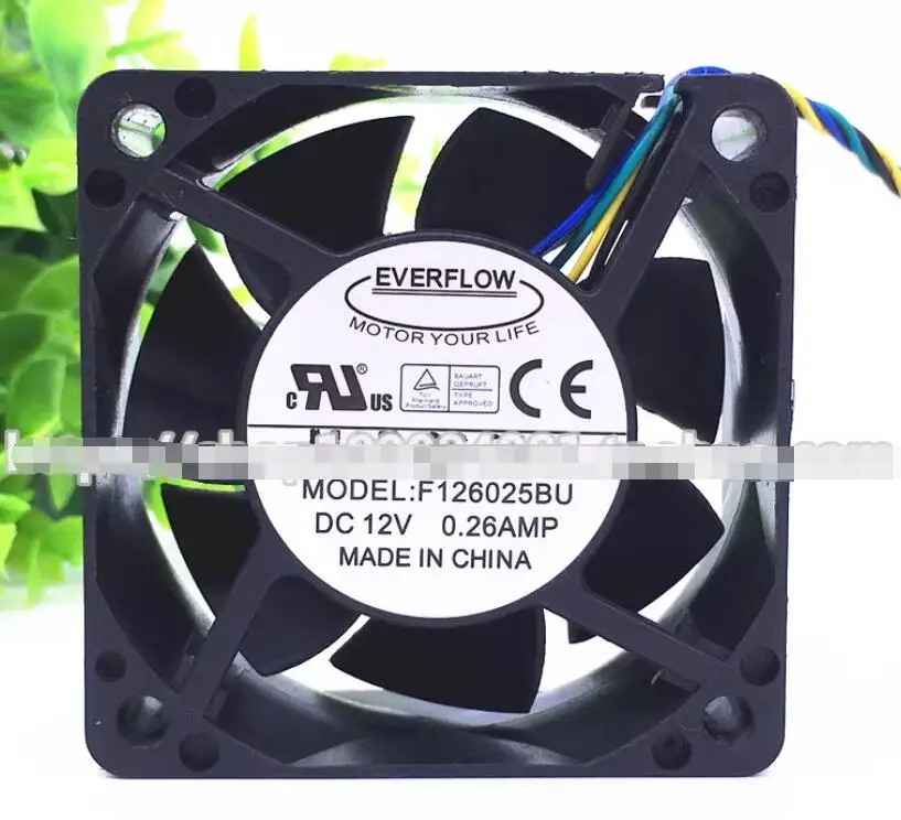 EVERFLOW F126025BU DC 12V 0.26A 60x60x25mm 4-Wire Server Cooling Fan