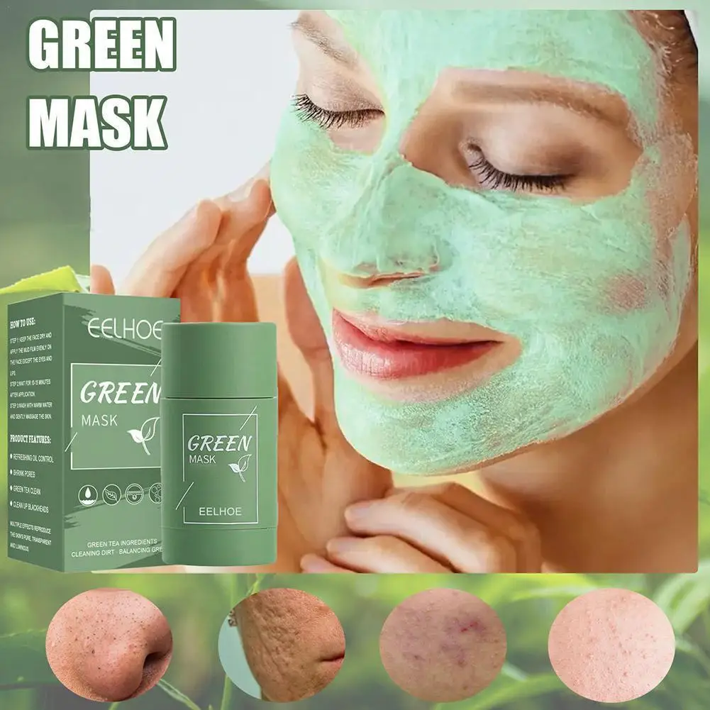 Maschera detergente per tè verde maschera solida pulisce in profondità punti neri pulizia Stick di fango controllo dell'olio pellicola di fango di tipo striscio cura della pelle del viso