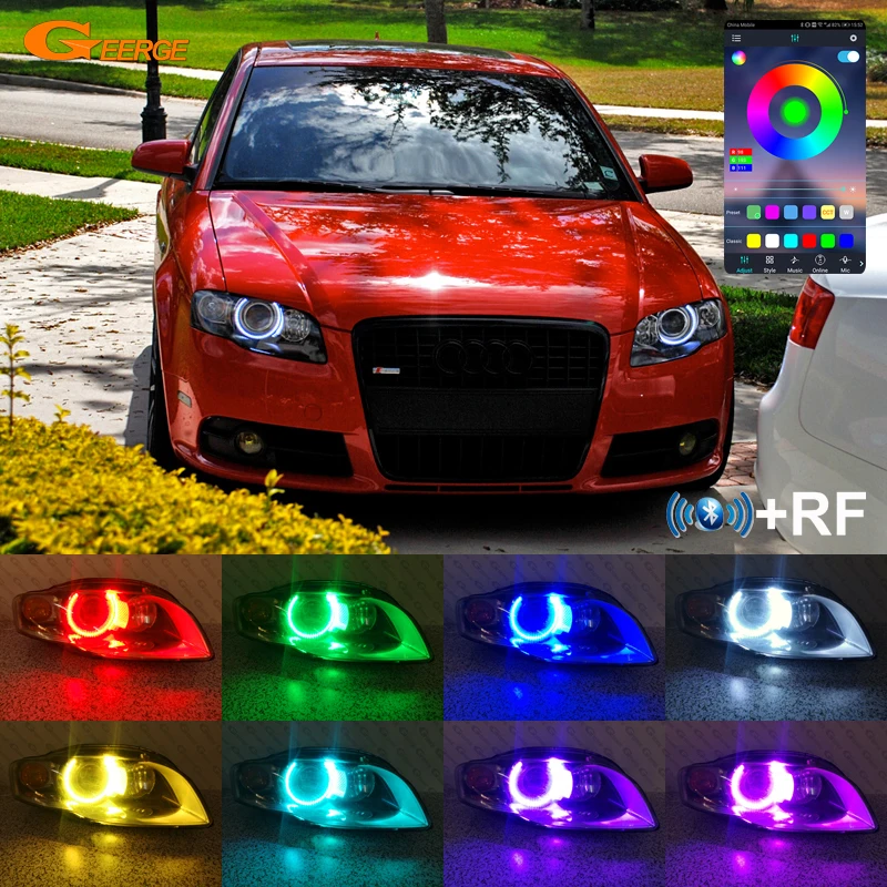 For Audi A3 8PA A4 S4 RS4 B7 RF Remote Bluetooth-Compatible APP Multi Color Ultra Bright RGB LED Angel Eyes Kit Halo Rings Light