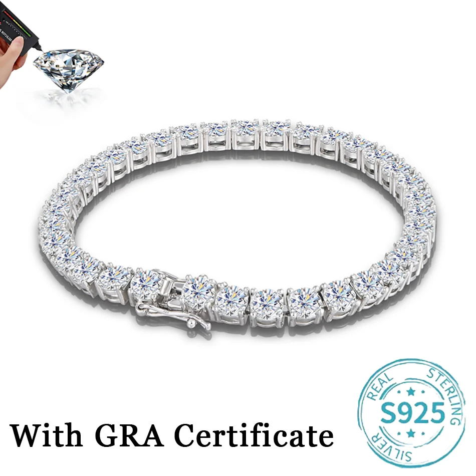 BLUEENCH D VVS1 Moissanite Tennis Bracelet Original s925 Sterling Silver Plated 18k White Gold with GRA Bracelets for Women Man