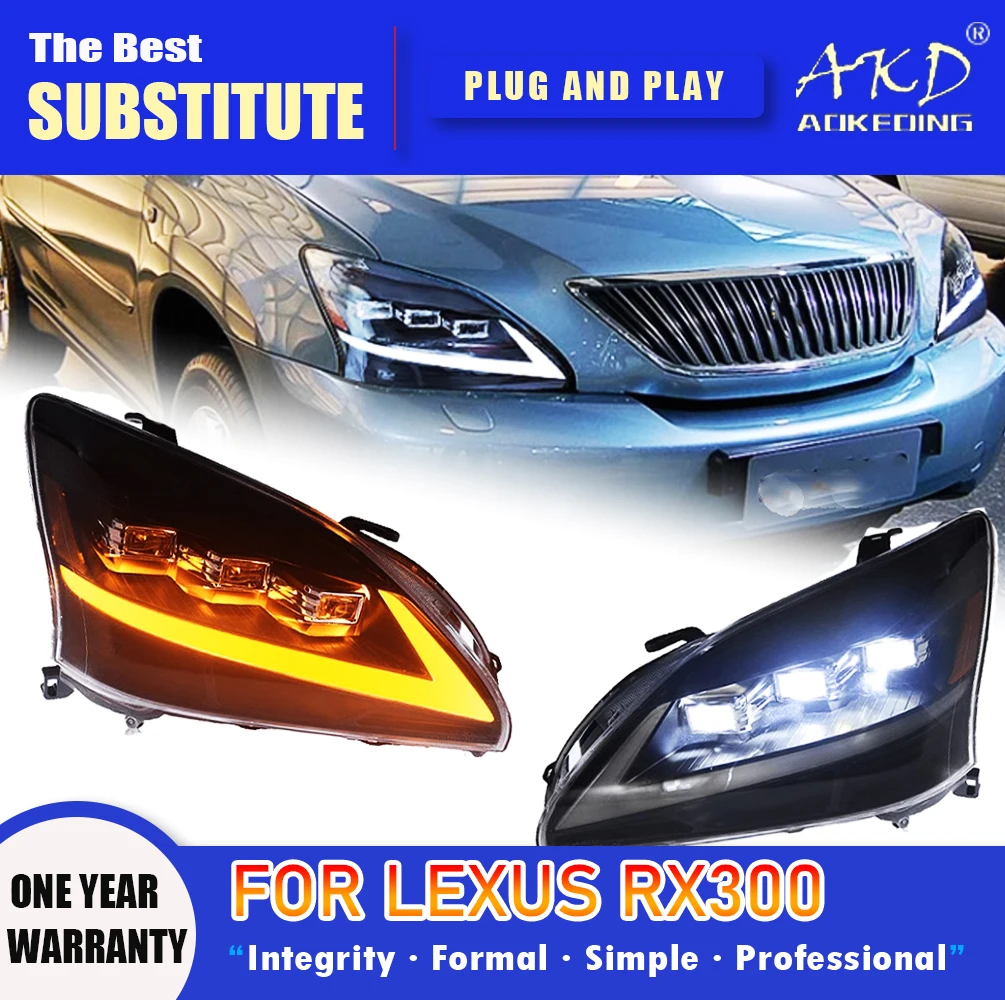 

AKD Head Lamp for Lexus RX LED Headlight 2003-2008 Headlights RX350 RX300 DRL Turn Signal High Beam Angel Eye Projector Lens