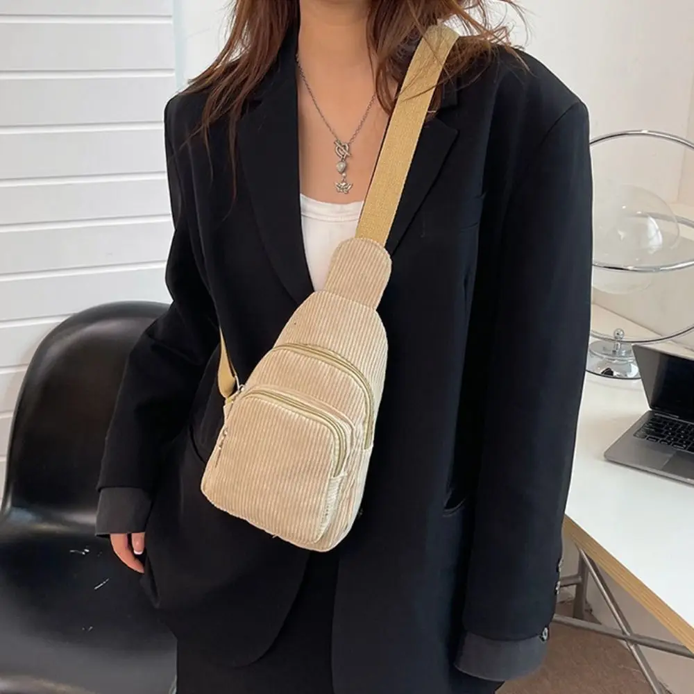 Solid Color Corduroy Chest Bag Shoulder Bag Chest Pack Corduroy Crossbody Bag Phone Storage Bag Messenger Pack Waist Bag Outdoor