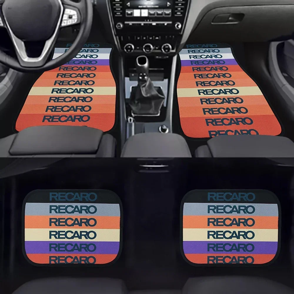 JDM 4Pcs Racing Sport Car RECARO Fabric Floor Mats Protector JDM Style Universal Waterproof Non-Slip Auto Interior Decor Carpets