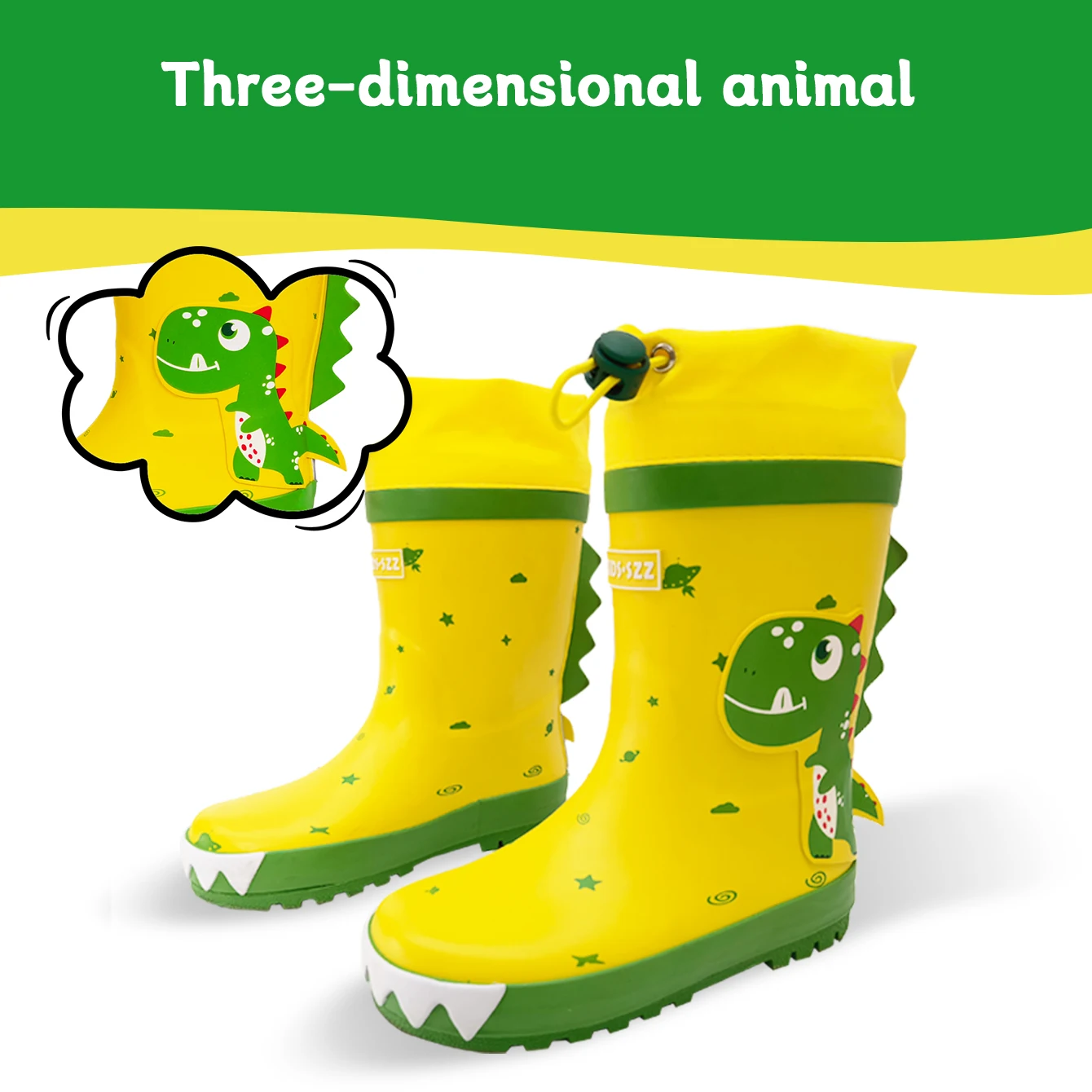 Kids\' Outdoor Cute Cartoon Rubber Rain Boots with Drawstring Closure - Boys\' & Girls\' Waterproof Anti-slip Water Shoes