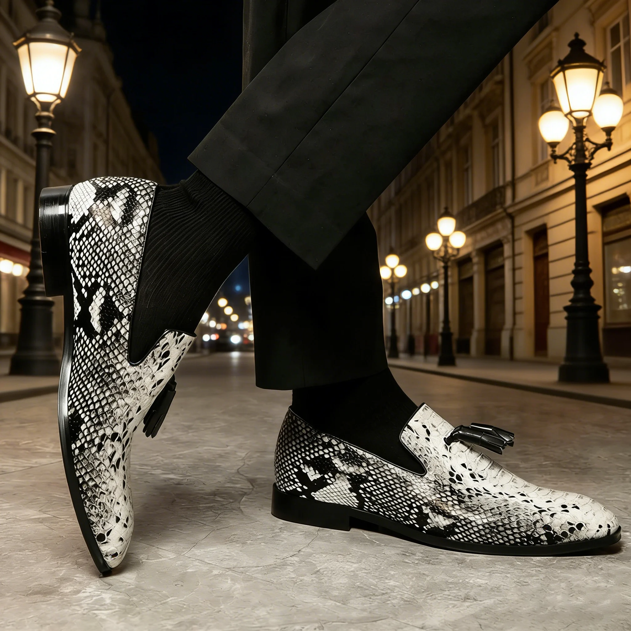 

Men Leather Loafers Retro Tassel Lozenge Pattern Shoes Slip On Comfortable Casual Male's Flat Footwear Club Shoes Big Size