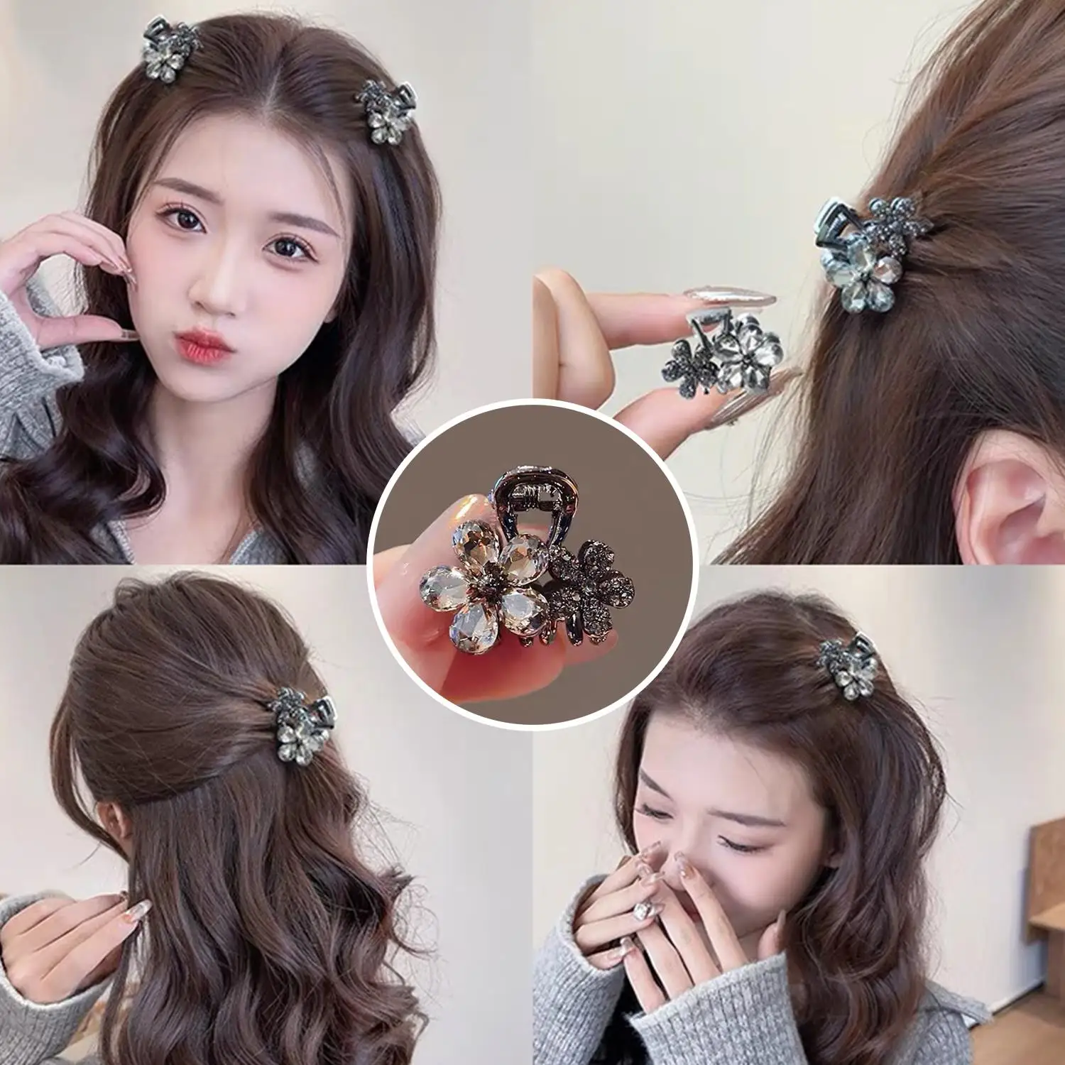 

Elegant Crystal Hair Clips Flower Hair Claws Small Size Fashion Head Wear Hairpin For Women Girls Crab Barrette Hair Accessories