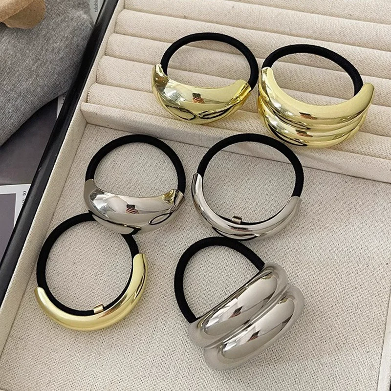 

Vintage Design Metallic Scrunchie Oval High Ponytail Elastic Band High Elastic Hair Rope Hair Accessories For Woman Girls