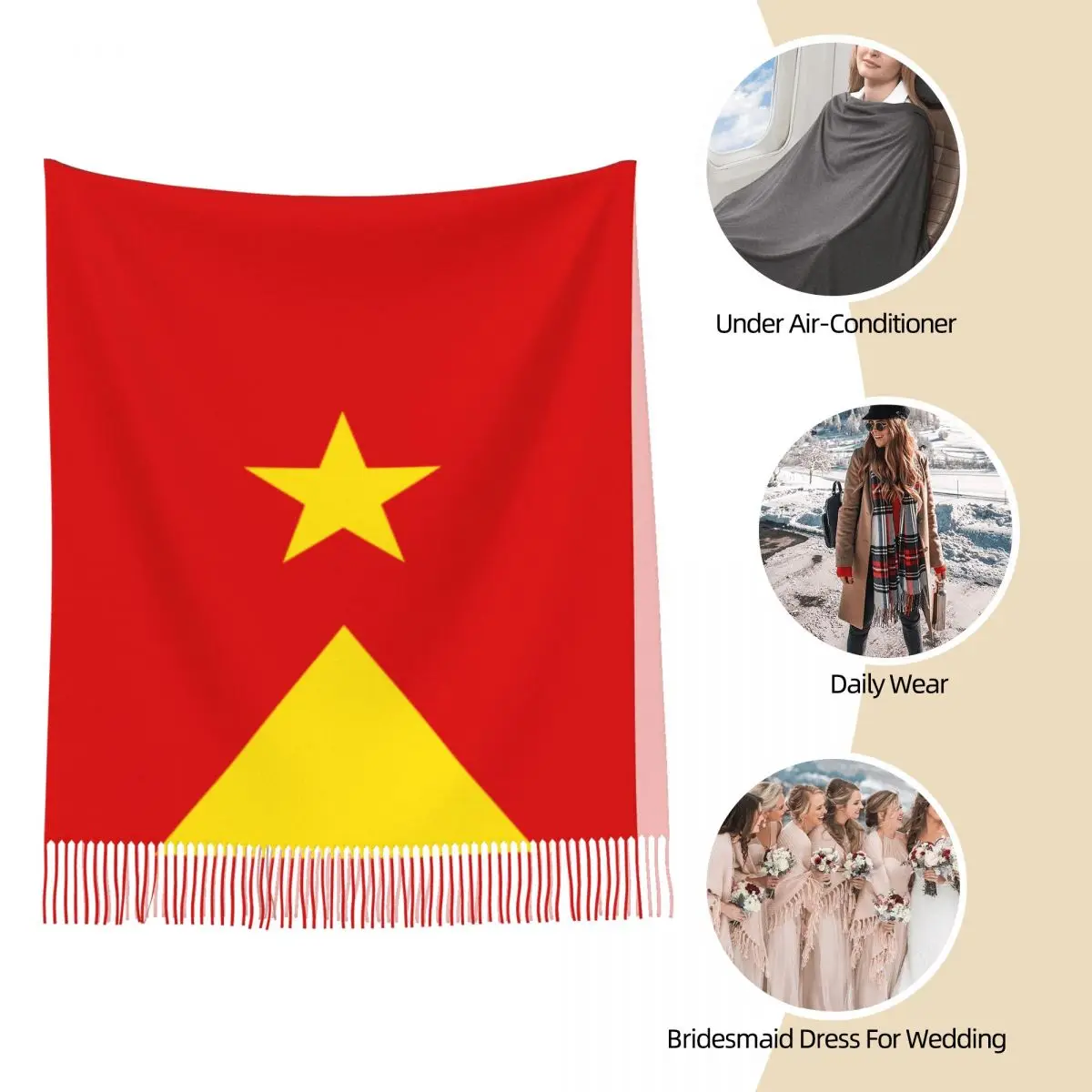 Tigray Flag Ethiopian Scarf for Womens Winter Warm Pashmina Shawls and Wrap Long Scarves with Tassel for Daily Wear