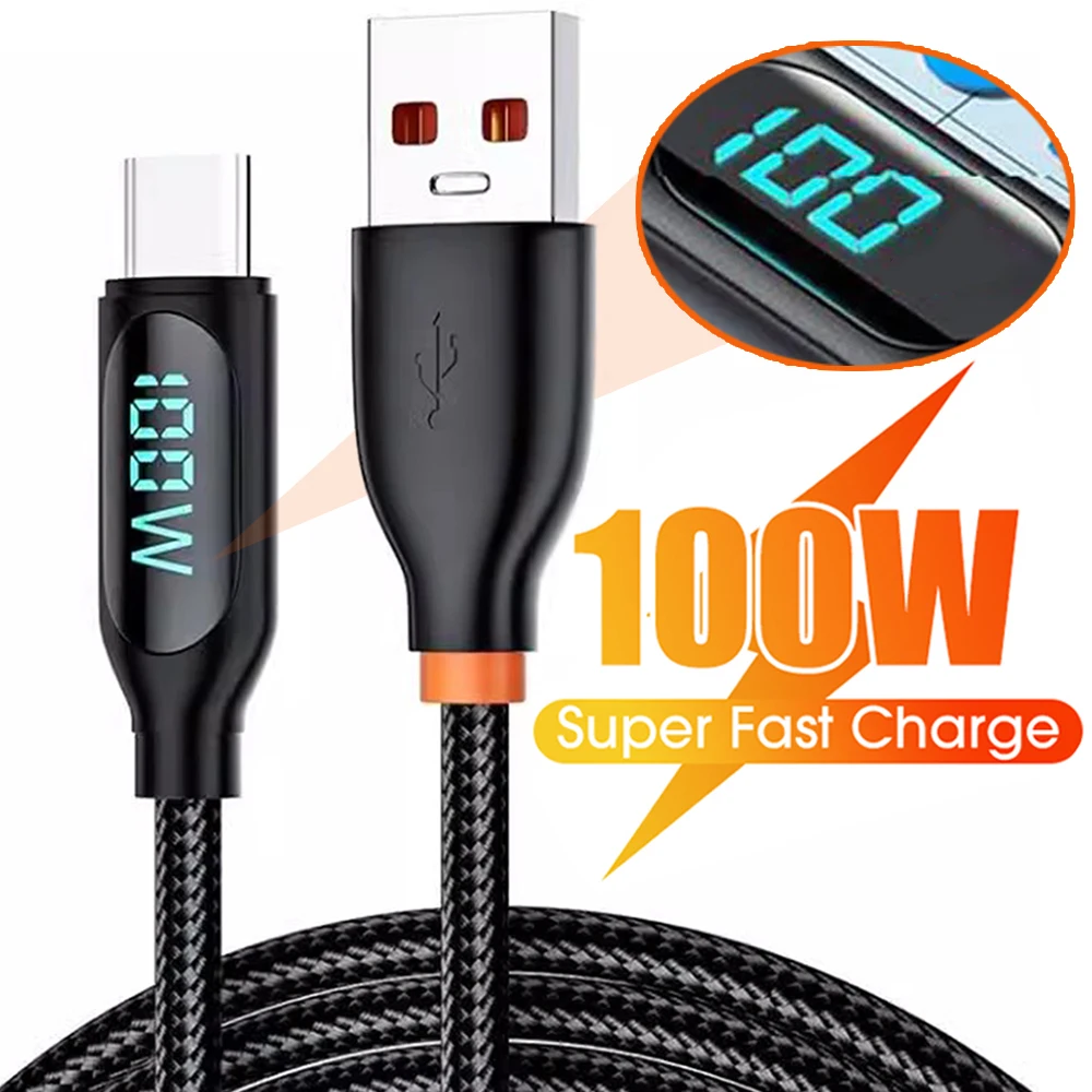 100W Super Fast Charging Type C Data Cables QC3.0 High-speed USB-C Charger Wire Digital Display Data Cord for Samsung Xiaomi