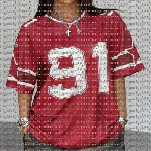 Oversized T-shirt for Women V-Neck Short Sleeve Summer Patchwork Blue Speed 91 Print Casual Tees Sports Football Jersey Y2k Tops