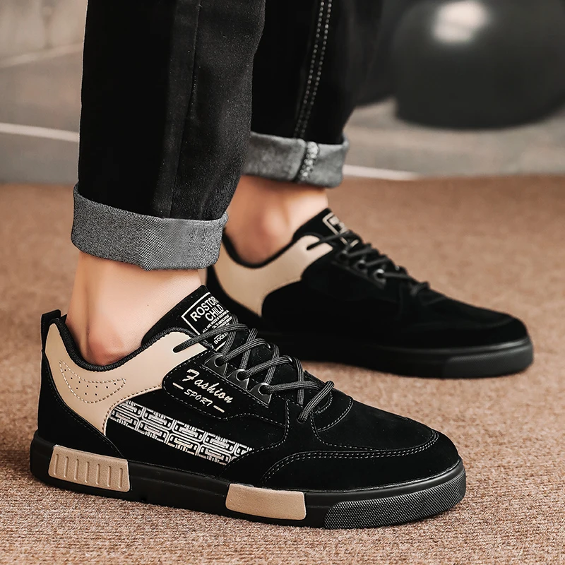 New Men Sneakers Lace-up Anti Slip Platform Shoes Lightweight Comfortable Flat Men Vulcanize Shoes Leather Casual Skate Shoes