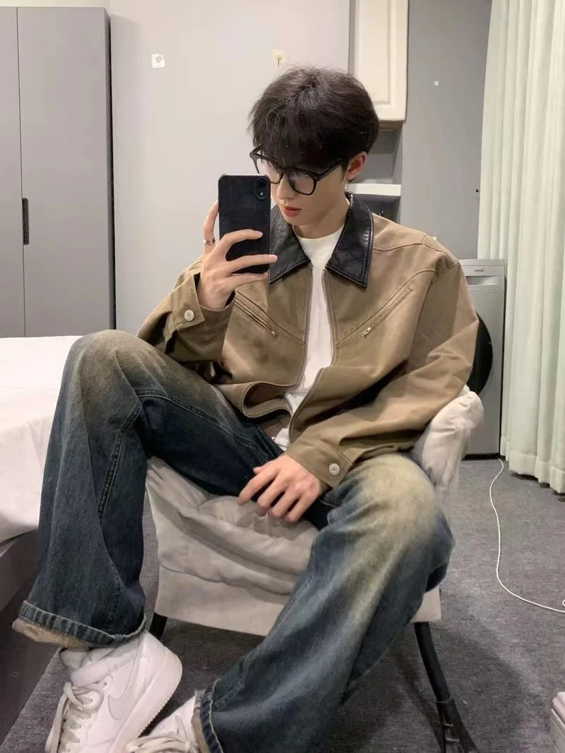 Harrington J97 Detroit Workwear Jaet للرجال لربيع وخريف قماش Jaet Retro Lapel irt American Sle Youth ular Outer...